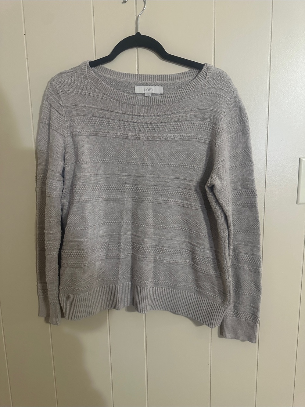 LOFT Light Tan Crewneck Textured Knit Sweater